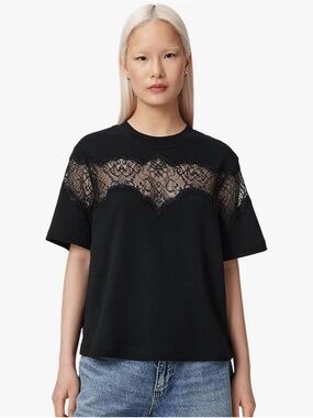 All Saints Black Lace Yoke Tee - Short Sleeve
